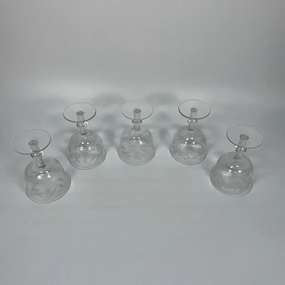 Vintage Crystal Etched Rose Flower Dessert Sherbet Cups Glasses Set of 5 1940’s